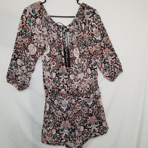 LASCANA For VENUS Floral Romper Casual Off Shoulder Elastic Neckline Ties Sz XS - Picture 1 of 13